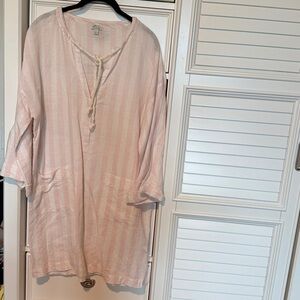 J Crew Pink Striped Tunic with Pockets. Medium